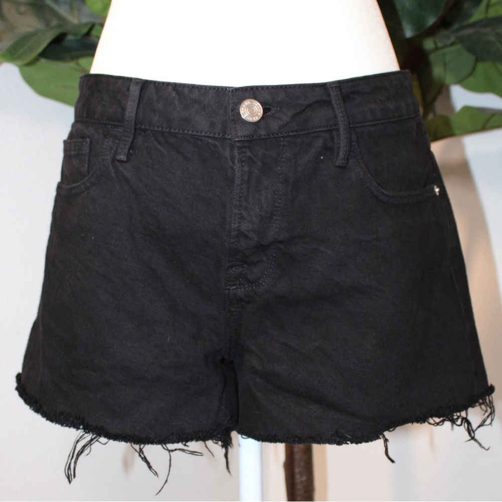 FRAME Le Grand Garcon Frayed Film Noir Black Denim Shorts